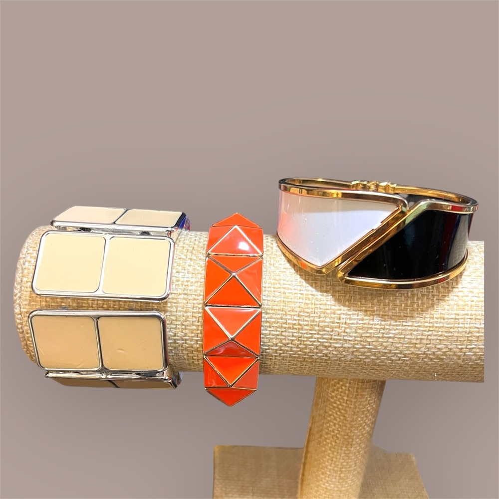 Black & White Enamel Cuff & 2 Stretch Enamel Bracelets